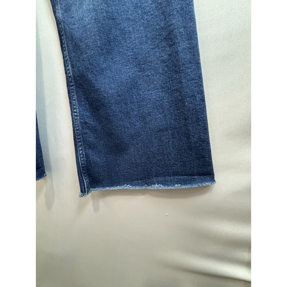 ZARA Women's High Rise Wide Leg Jeans Size 2 Dark Blue Raw Hem Denim - Picture 8 of 14